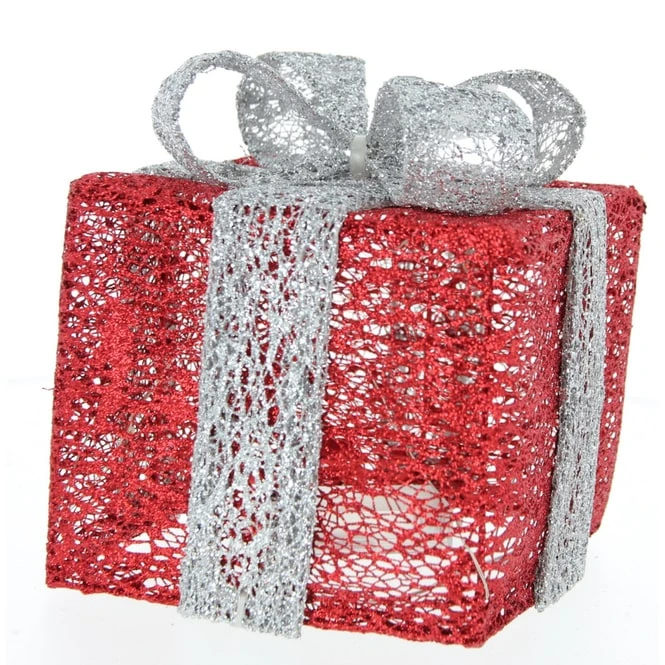 LED Geschenkbox M - Rot Silber - Ca. 20 Cm 3 LED Geschenkbox M - Rot Silber - Ca. 20 Cm