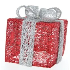 LED Geschenkbox S - Rot Silber - Ca. 15 Cm
