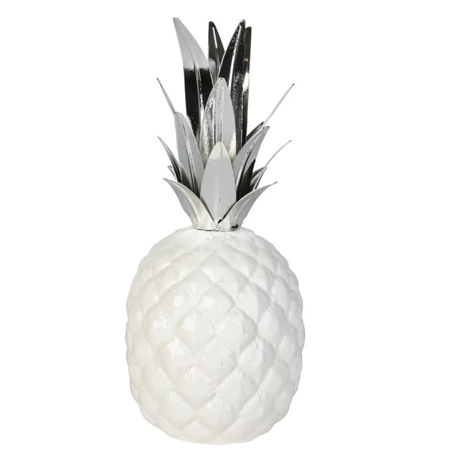 Ananas - Aus Keramik - Ca. 11,5 X 11,5 X 26 Cm - Weiß/silber 3 Ananas - Aus Keramik - Ca. 11,5 X 11,5 X 26 Cm - Weiß/silber