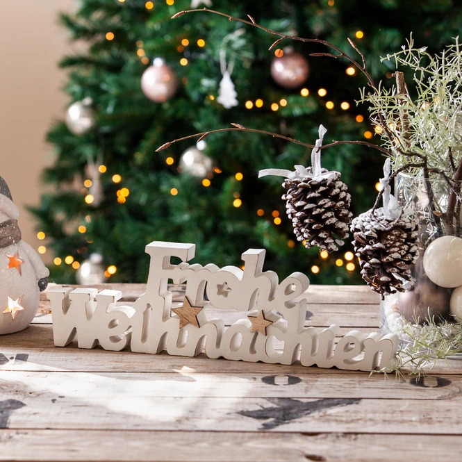 Deko-Schriftzug - Frohe Weihnachten - Aus Holz - Ca. 40 X 2,5 X 12,5 Cm 3 Deko-Schriftzug - Frohe Weihnachten - Aus Holz - Ca. 40 X 2,5 X 12,5 Cm