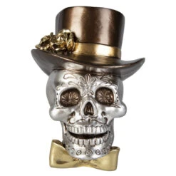 Totenkopf - Aus Polyresin - Ca. 11 X 10 X 13,5 - Silber/gold