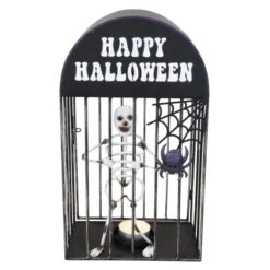 Teelichthalter - Skelett In Käfig - Ca. 23 X 14,5 X 40 Cm