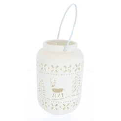 Laterne Grau Mit LED - Aus Keramik - Ca. 12,5 X 12,5 X 20 Cm