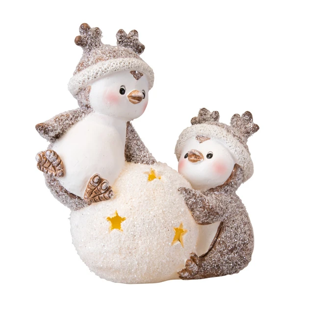 Pinguine Mit Schneeball Und LED - Aus Polyresin - Ca. 18,5 X 10,5 X 20 Cm 3 Pinguine Mit Schneeball Und LED - Aus Polyresin - Ca. 18,5 X 10,5 X 20 Cm