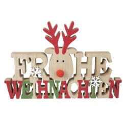 Deko-Schriftzug - Frohe Weihnachten - Aus Holz - Ca. 30,5 X 2 X 20 Cm