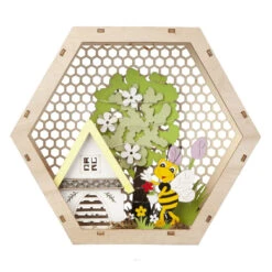 Honigwabe Mit LED - Aus Holz - Ca. 24 X 5,5 X 21 Cm