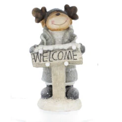 Rentier Mit Schild Welcome Und LED - Ca. 22,5 X 21 X 45 Cm