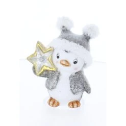Pinguin Stehend Mit LED Stern - Ca. 13 X 8,5 X 16 Cm
