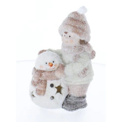 Winterkind Mit Schneemann Und LED - Ca. 12,5 X 8 X 18,5 Cm - 1 Stück