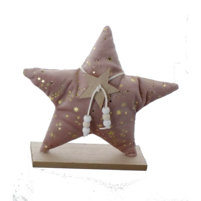 Stern Rosa/gold/braun - Aus Textil Und Holz - 20,5x6x20,5 Cm 3 Stern Rosa/gold/braun - Aus Textil Und Holz - 20,5x6x20,5 Cm