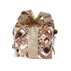 Geschenkbox Silber/gold Mit LED - Aus Rattan - 20 Cm