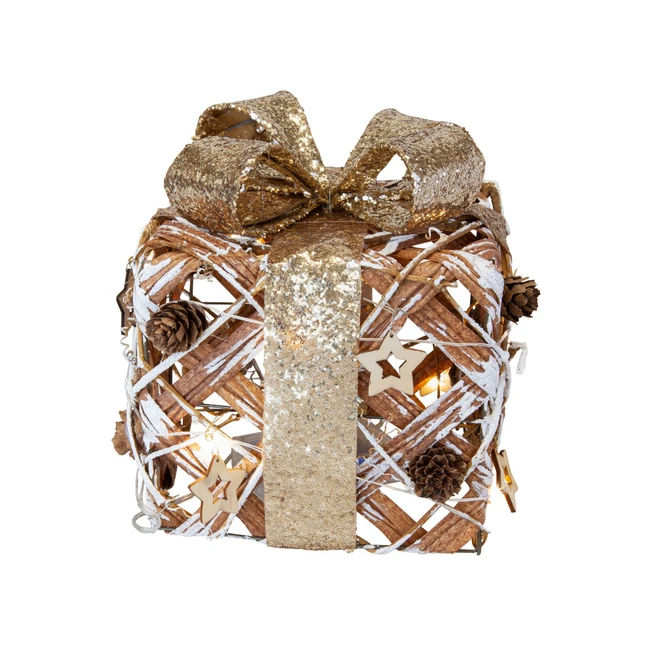 Geschenkbox Silber/gold Mit LED - Aus Rattan - 20 Cm 3 Geschenkbox Silber/gold Mit LED - Aus Rattan - 20 Cm