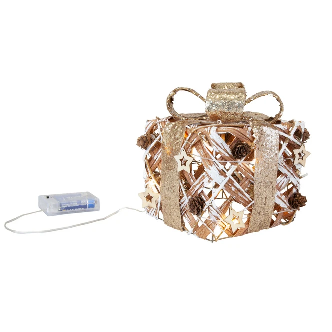 Geschenkbox Silber/gold Mit LED - Aus Rattan - 15 Cm 3 Geschenkbox Silber/gold Mit LED - Aus Rattan - 15 Cm