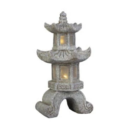 Chinaturm Mit Solar LED - Aus Magnesia - Ca. 31,5 X 31,5 X 64 Cm