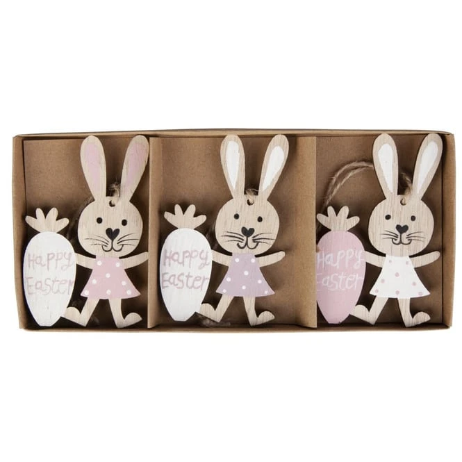 Dekohänger - Hase - Happy Easter - Aus Holz - Ca. 8 X 5 Cm - 3 Stück 3 Dekohänger - Hase - Happy Easter - Aus Holz - Ca. 8 X 5 Cm - 3 Stück
