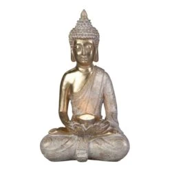 Buddha Sitzend Mit Teelichthalter - Aus Polyresin - Ca. 24 X 17,5 X 39 Cm