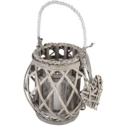 Windlicht - Mit Weide Ummantelt - 21 Cm - Verschiedene Farben -Saisonale Dekorationen windlicht grau